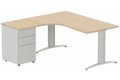 Plan Compact 90° asymétrique 160x162x80/60cm retour à gauche avec caisson HB métal 3 tiroirs hêtre/aluminium