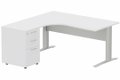 K1 VDF METAL Compact 90° asymétrique 160x162x80/60cm retour à gauche avec caisson HB bois 3 tiroirs blanc/aluminium - sur dé
