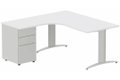 Plan Compact 90° asymétrique 180x162x80/60cm retour à gauche avec caisson HB métal 3 tiroirs blanc/aluminium - sur délai
