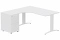 Plan Compact 90° asymétrique 180x162x80/60cm retour à gauche avec caisson HB bois 3 tiroirs blanc/blanc - sur délai