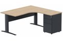K1 VDF METAL Compact 90° asymétrique 180x162x80/60cm retour à droite avec caisson HB métal 3 tiroirs hêtre/anthracite