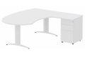 K2 compact 90° manager 190x141x104x60cm sur caisson HB métal 3 tiroirs, plateau blanc, structure blanc