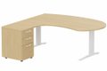 k1 Poutre -  Plan compact 90° asymétrique Manager 190x183x104 / 60cm avec caisson HB bois 3 tiroirs - retour à gauche -
