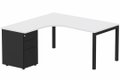 K3- Plan compact 90° asymétrique 160x162x80/60cm avec caisson HB métal 3 tiroirs - retour à gauche -Finitions : PLATEAUX: BLANC (BL) / PIETEMENTS: NOIR GRAINE MAT (NG ) / CAISSONS METALLIQUES: NOIR GRAINE MAT (NG) 
