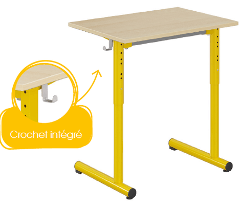 SCOLAIRE - Apprendre - Table TAGE HR plateau ép.19 mm mélaminé chant ABS piètement époxy - 70x50 cm - T3 à T6