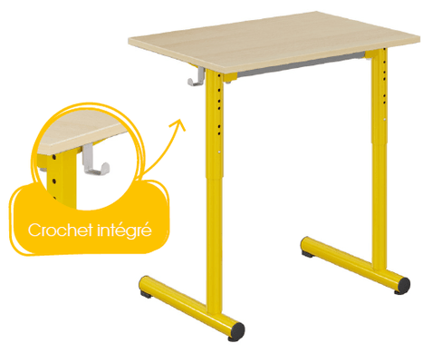 SCOLAIRE - Apprendre - Table TAGE HR plateau ép.19 mm mélaminé chant ABS piètement époxy - 130x50 cm - T3 à T6