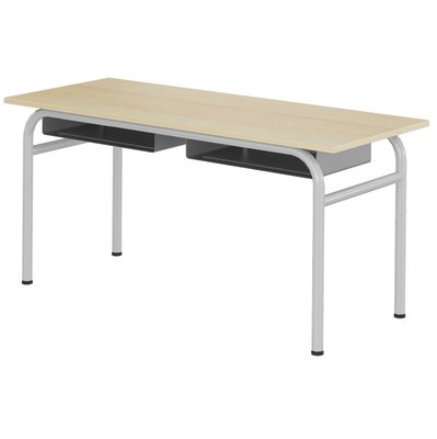 SCOLAIRE - Apprendre - Table DELTA casier plateau ép.19 mm mélaminé chant ABS piètement époxy - 130x50cm - T4