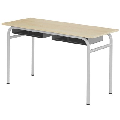 SCOLAIRE - Apprendre - Table DELTA casier plateau ép.19 mm mélaminé chant ABS piètement époxy - 130x50cm - T6