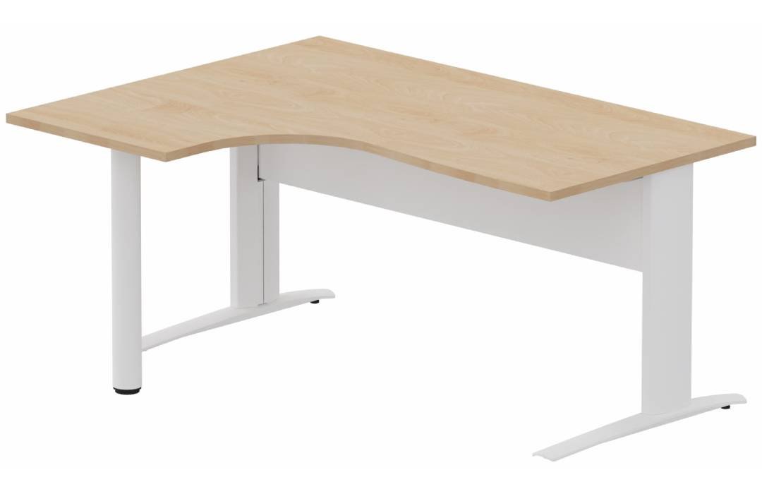 K1 VDF METAL Compact 90° asymétrique 160x120x80/60cm retour à gauche sur pied de soutien hêtre/blanc
