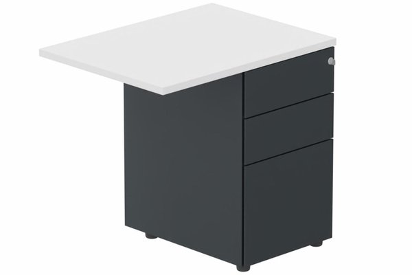 Gamme K2 - Extensions - Plans droits - Retour direct 60x80cm sur caisson porteur métal 3 tiroirs blanc/anthracite - sur délai