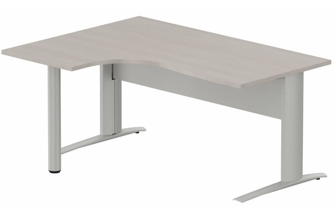 K1 VDF METAL Compact 90° asymétrique 160x120x80/60cm retour à gauche sur pied de soutien, plateau acacia, structure aluminium