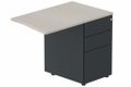 Retour vague à droite 90x60cm sur caisson porteur métal 3 tiroirs, plateau acacia, structure anthracite
