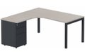 Plan Compact 90° asymétrique 160x162x80/60cm retour à gauche avec caisson HB métal 3 tiroirs, acacia/anthracite