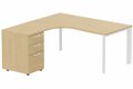 K7- Plan compact 90° asymétrique 180x162x80/60cm avec caisson HB bois 3 tiroirs - retour à gauche