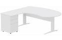 K1 VDF métal compact 90° manager 190x141x104x60cm sur caisson HB métal 3 tiroirs, plateau blanc, structure blanc