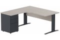 K1 VDF BOIS Compact 90° asymétrique 160x162x80/60cm retour à gauche avec caisson HB métal 3 tiroirs, plateau acacia, structu