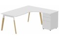 K8Wood Plan compact 90° asymétrique 180x162x80/60cm avec caisson HB métal 3 tiroirs - retour à droite