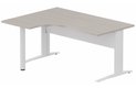 K1 VDF METAL Compact 90° asymétrique 180x120x80/60cm retour à gauche sur pied de soutien, plateau acacia, structure blanc