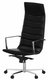 Fauteuil haut dossier STRATUS, mécanisme basculant décentré, revêtement CUIR pleine fleur coloris noir, embase 5 branches aluminium poli sur roulettes