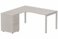Plan Compact 90° asymétrique 180x162x80/60cm retour à gauche avec caisson HB bois 3 tiroirs, acacia/aluminium