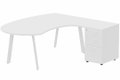 Plan compact 90° manager sur caisson HB bois 190 x 141 x 104 x 60 cm, 3 tiroirs, plateau blanc, structure blanc