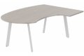 Plan compact 90° manager 190 x 141 x 104 x 60cm, plateau acacia, structure blanc
