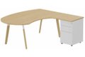 K8Wood Plan compact 90° asymétrique Manager 190x183x104x60cm avec caisson HB métal 3 tiroirs - retour à droite -Finitions = Plateau et top de finition : chêne /Piétements : Blanc / bois (BW) / Caisson: Blanc (BL)