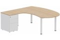K3 compact 90° manager 190x141x104x60cm sur caisson HB métal 3 tiroirs, plateau hêtre, structure blanc