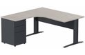 K1 VDF METAL Compact 90° asymétrique 180x162x80/60cm retour à gauche avec caisson HB métal 3 tiroirs, plateau acacia, struct