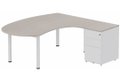K3 compact 90° manager 190x141x104x60cm sur caisson HB métal 3 tiroirs, plateau acacia, structure blanc