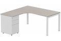 Plan Compact 90° asymétrique 180x162x80/60cm retour à gauche avec caisson HB métal 3 tiroirs, acacia/blanche