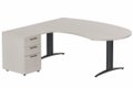K2 compact 90° manager 190x141x104x60cm sur caisson HB mélamine 3 tiroirs, plateau acacia, structure anthracite