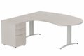 K2 compact 90° manager 190x141x104x60cm sur caisson HB mélamine 3 tiroirs, plateau acacia, structure aluminium