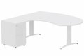 K2 compact 90° manager 190x141x104x60cm sur caisson HB mélamine 3 tiroirs, plateau blanc, structure blanc