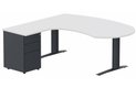 K1 POUTRE compact 90° manager 190x141x104x60cm sur caisson HB métal 3 tiroirs, plateau blanc, structure anthracite