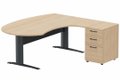 K1 VDF métal compact 90° manager 190x141x104x60cm sur caisson HB mélamine 3 tiroirs, plateau hêtre, structure anthracite