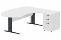 K1 VDF bois compact 90° manager 190x141x104x60cm sur caisson HB mélamine 3 tiroirs, plateau blanc, structure anthracite
