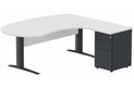 K1 VDF bois compact 90° manager 190x141x104x60cm sur caisson HB métal 3 tiroirs, plateau blanc, structure anthracite