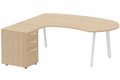 Plan compact 90° manager sur caisson HB bois 190 x 141 x 104 x 60 cm, 3 tiroirs, plateau hêtre, structure blanc