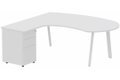 Plan compact 90° manager sur caisson HB métal 190 x 141 x 104 x 60 cm, 3 tiroirs, plateau blanc, structure blanc