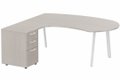 Plan compact 90° manager sur caisson HB bois 190 x 141 x 104 x 60 cm, 3 tiroirs, plateau acacia, structure blanc