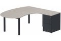 K3 compact 90° manager 190x141x104x60cm sur caisson HB métal 3 tiroirs, plateau acacia, structure anthracite