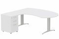 K2 compact 90° manager 190x141x104x60cm sur caisson HB mélamine 3 tiroirs, plateau blanc, structure aluminium