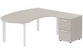 K7 compact 90° manager 190x141x104x60cm sur caisson HB mélamine 3 tiroirs, plateau acacia, structure blanc