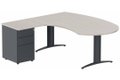 K2 compact 90° manager 190x141x104x60cm sur caisson HB métal 3 tiroirs, plateau acacia, structure anthracite