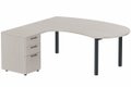K3 compact 90° manager 190x141x104x60cm sur caisson HB mélamine 3 tiroirs, plateau acacia, structure anthracite