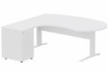 K1 VDF métal compact 90° manager 190x141x104x60cm sur caisson HB mélamine 3 tiroirs, plateau blanc, structure blanc