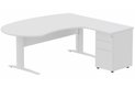 K1 VDF métal compact 90° manager 190x141x104x60cm sur caisson HB métal 3 tiroirs, plateau blanc, structure blanc