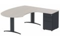 K2 compact 90° manager 190x141x104x60cm sur caisson HB métal 3 tiroirs, plateau acacia, structure anthracite