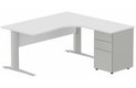 K1 VDF BOIS Compact 90° asymétrique 180x162x80/60cm retour à droite avec caisson HB métal 3 tiroirs blanc/aluminium - sur d